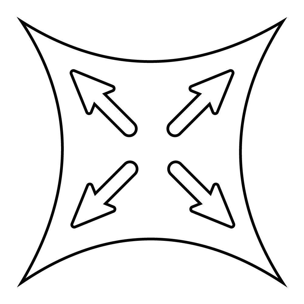 Symbol strzałek obrazujący technologię 4-way stretch w kominach Humboo.