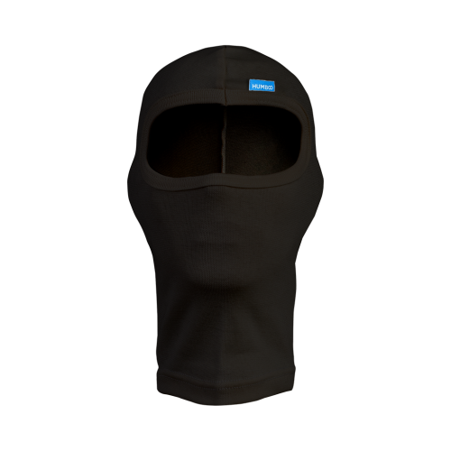 Vue de face cagoules noire cagoules 220. Large ouverture pour les yeux et devant sans couture (pas de coutures sur le visage).