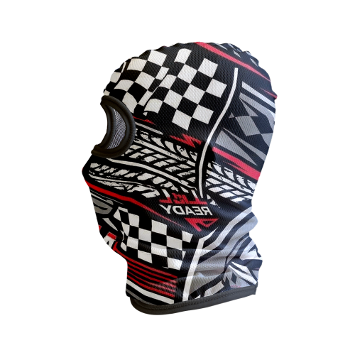 Kominiarka termoaktywna z własnym nadrukiem przedstawiona z lewego boku.