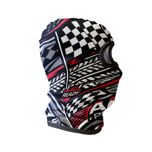 Kominiarka termoaktywna z własnym nadrukiem przedstawiona z prawego boku.