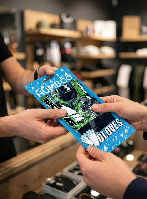 Personalizowane rękawice na gokarty w foliopaku z atrakcyjnym foliopaku z eurozawiszką - system upsellingowy na torze kartingowym.